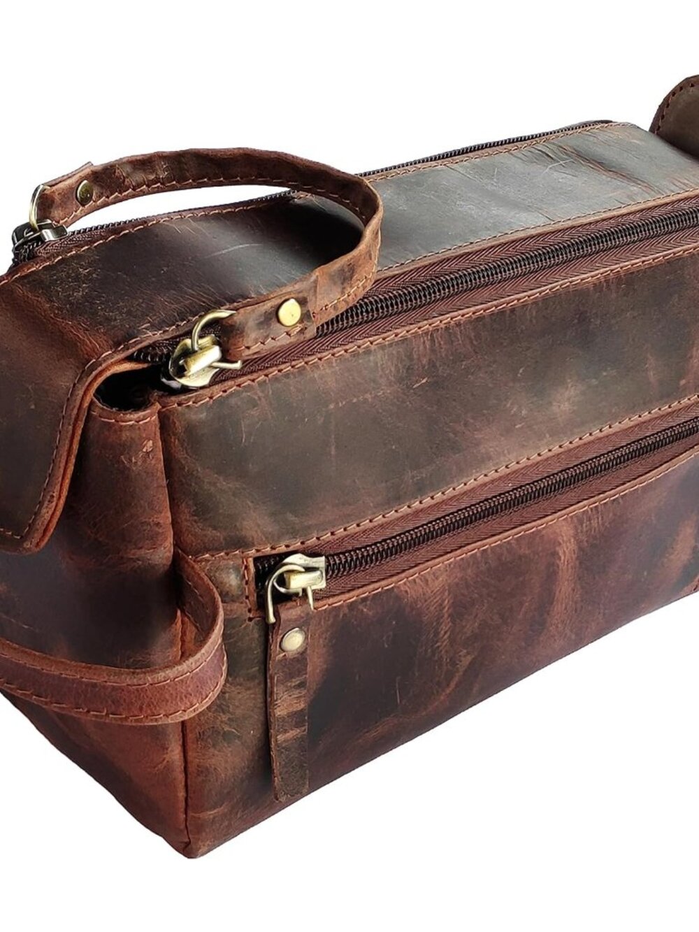 Leather Wash Bag for Men - Travel Toiletry Bag - Shaving Dopp Kit Toiletries Org